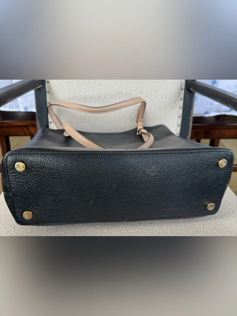 Michael Kors Bedford Medium Black Leather Pocket Tote with Nude Straps - Picture 9 of 9